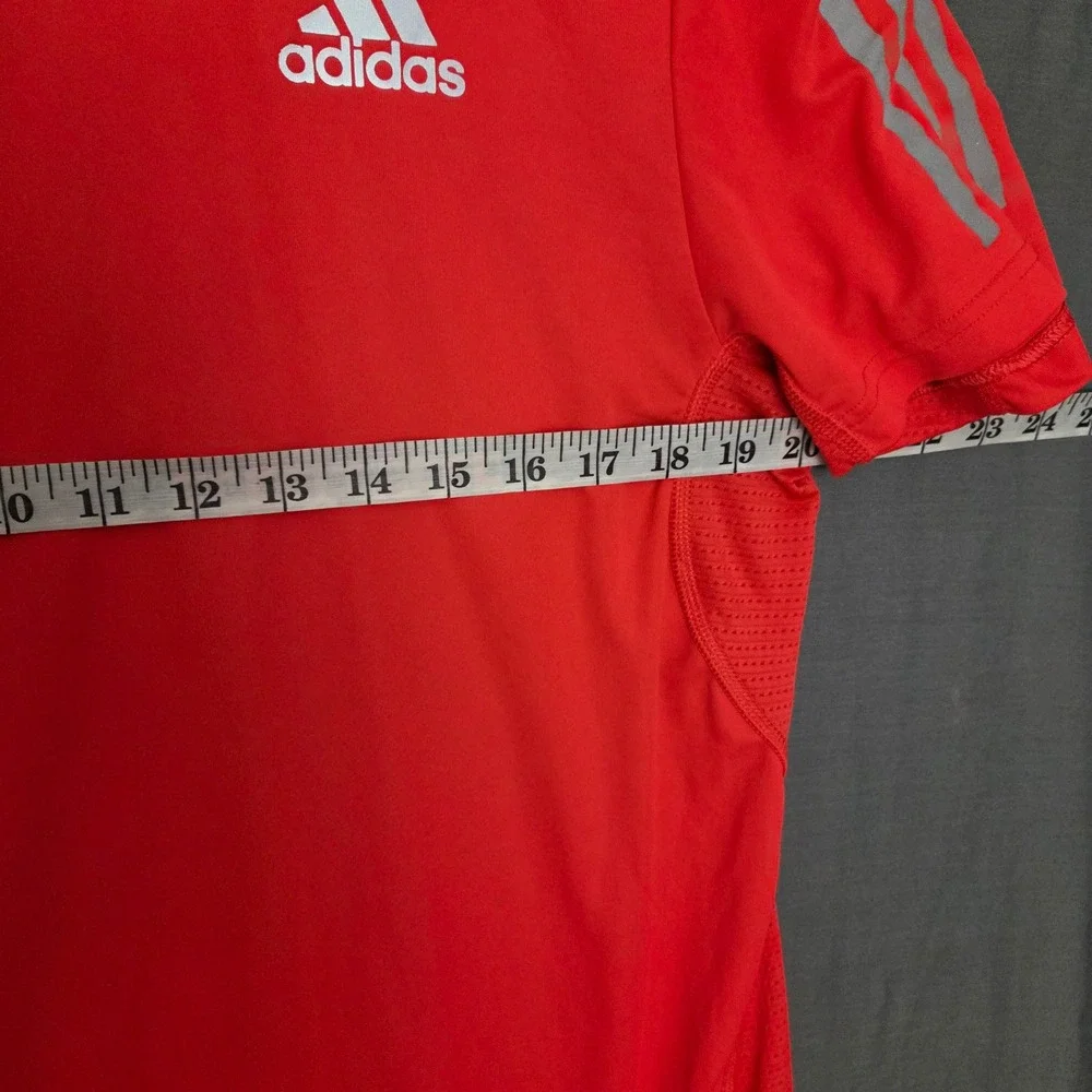 Adidas Aeroready Mens Short Sleeve Running Shirt Orange Reflective Stripes Med